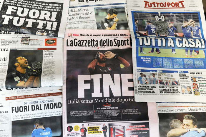 Italian newspapers after Italy missed the 2018 World Cup